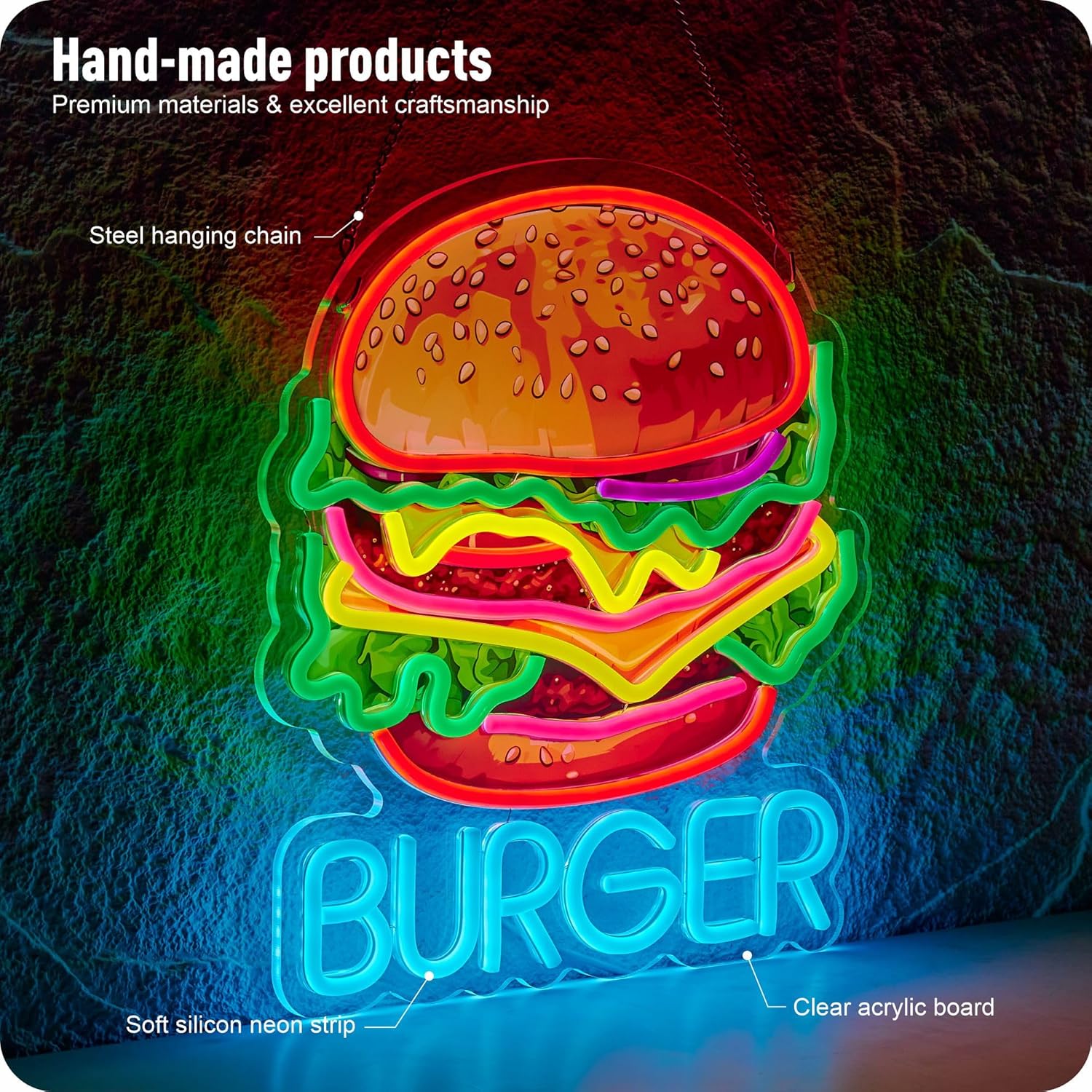 Burger Neon Sign Business Art  - Photography Lighting For Food review and price
