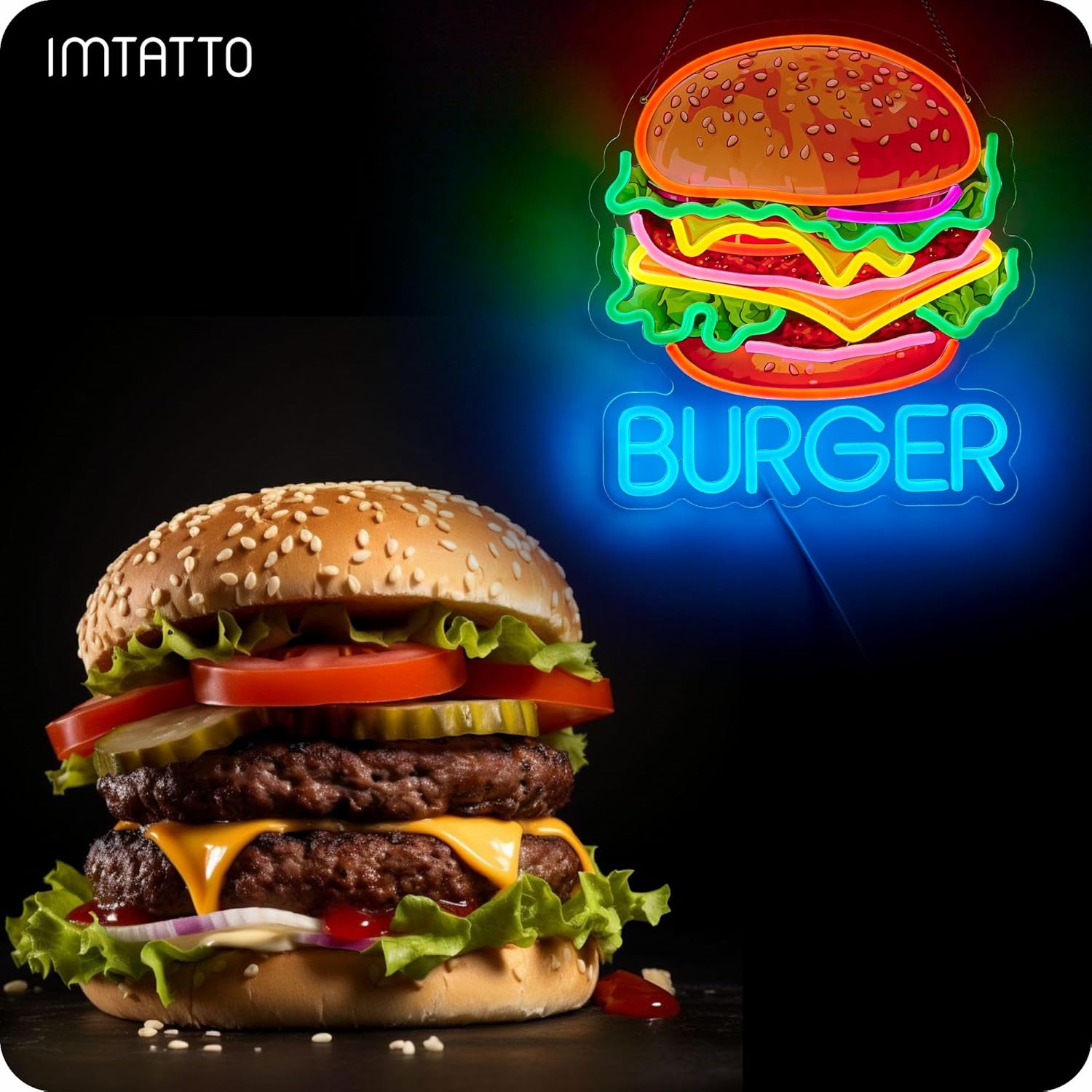 Burger Neon Sign Business Art  - Photography Lighting For Food review and price
